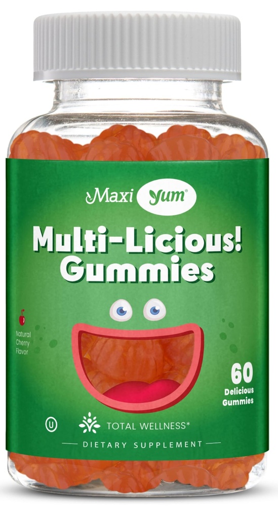Maxi Health Multivitamin Gummies ויטמינים למבוגרים וילדים - דובדבן חניכיים - 60 חניכיים ויטמינים ויטמינים עבור נשים וגברים - Daily Multi ויטמינים נשים וגברים