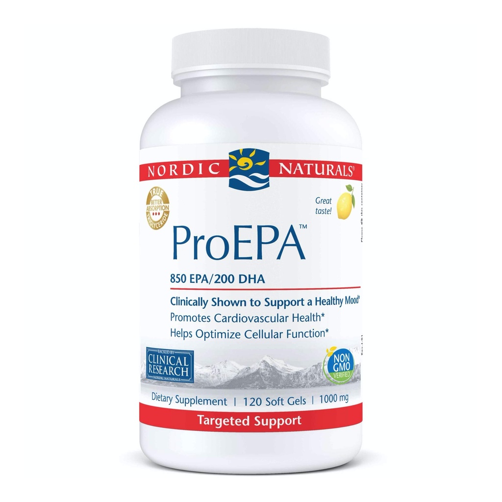Nordic Naturals ProEPA, Lemon - 120 Soft Gels - 1210 מ"ג אומגה 3 - High-Intensity EPA Formula for Healthy Mood, Heart Health & Cell - Non-GMO - 60 משרתים