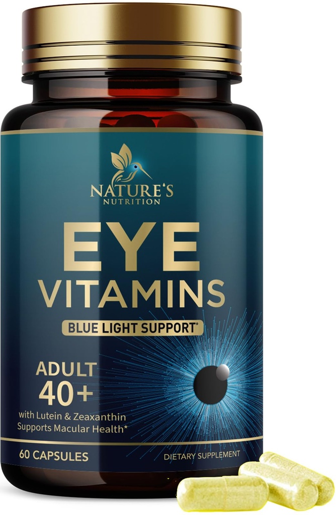ויטמין עיניים תוסף - Advanced Eye Care ויטמין עם Lutein, Zinc, ויטמינים C, E, Zeaxanthin & מינרלים - חזון Multivitamin עבור Macular Health & יבש עיניים, טבעוני, בבקבוק בארה"ב - 60 קפסולות