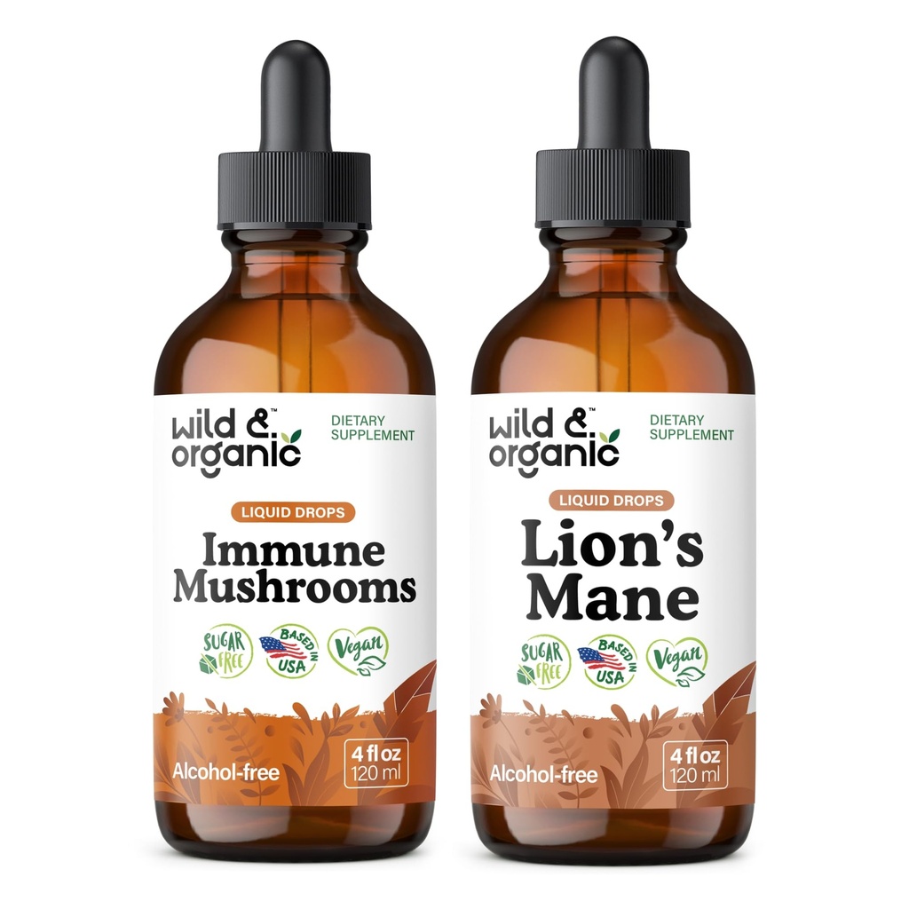 Wild & Organic Immune Mushroom Tincture 4 fl oz & Lion's Mane Tincture 4