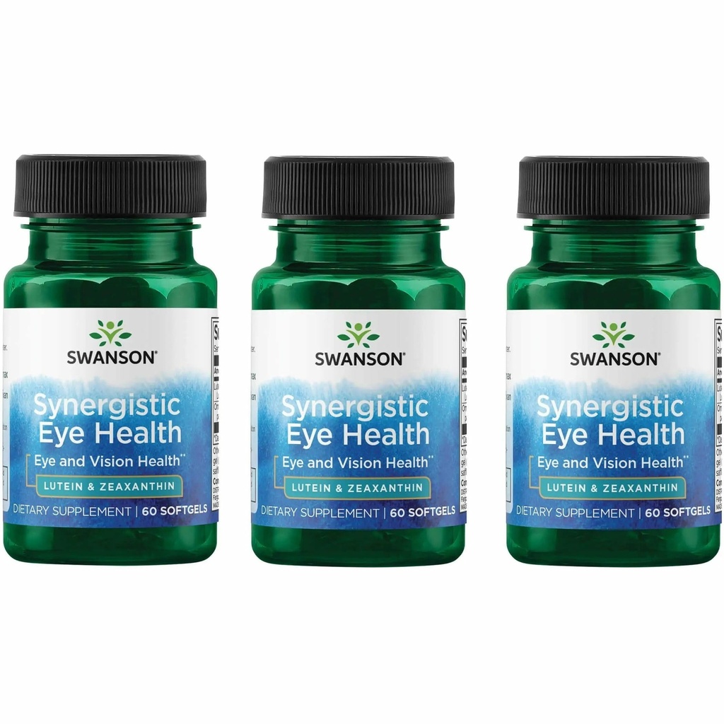 Swanson Lutein & Zeaxanthin Synergistic Eye Health Vision Retina Macula תוסף (Lutein 20 מ"ג ו- OmniXan Zeaxanthin 2 מ"ג) 60 Softgels Sgels (3 Pack)