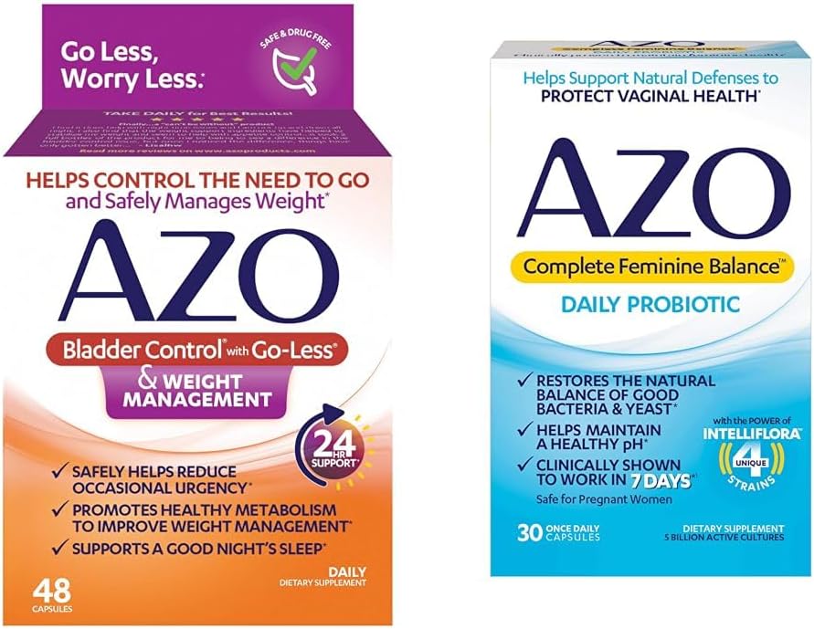 AZO Bladder Control with Go-Less® & Weight Management Dietary Supplementary & Complete Feminine Balance Daily Probiotics for Women, Clinical Proven to Help Protect