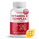 ויטמין B מורכב ויטמין B1, B2, 6,9,12 Niacin, עם ויטמין C - תמיכה בבריאות המוח, רמות אנרגיה, עור, שיער, וציפורים - Made and Tested בארצות הברית