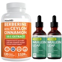 21-in-1 Berberine תוספת עם Ceylon Cinnamon Chromium, Bitter Melon and Green Tea Extract (120 ct) ו-5in-1 מולליין טיפות עבור Lungs ו Respiratory Lung Health & Bronchial Support (60 משרתים)