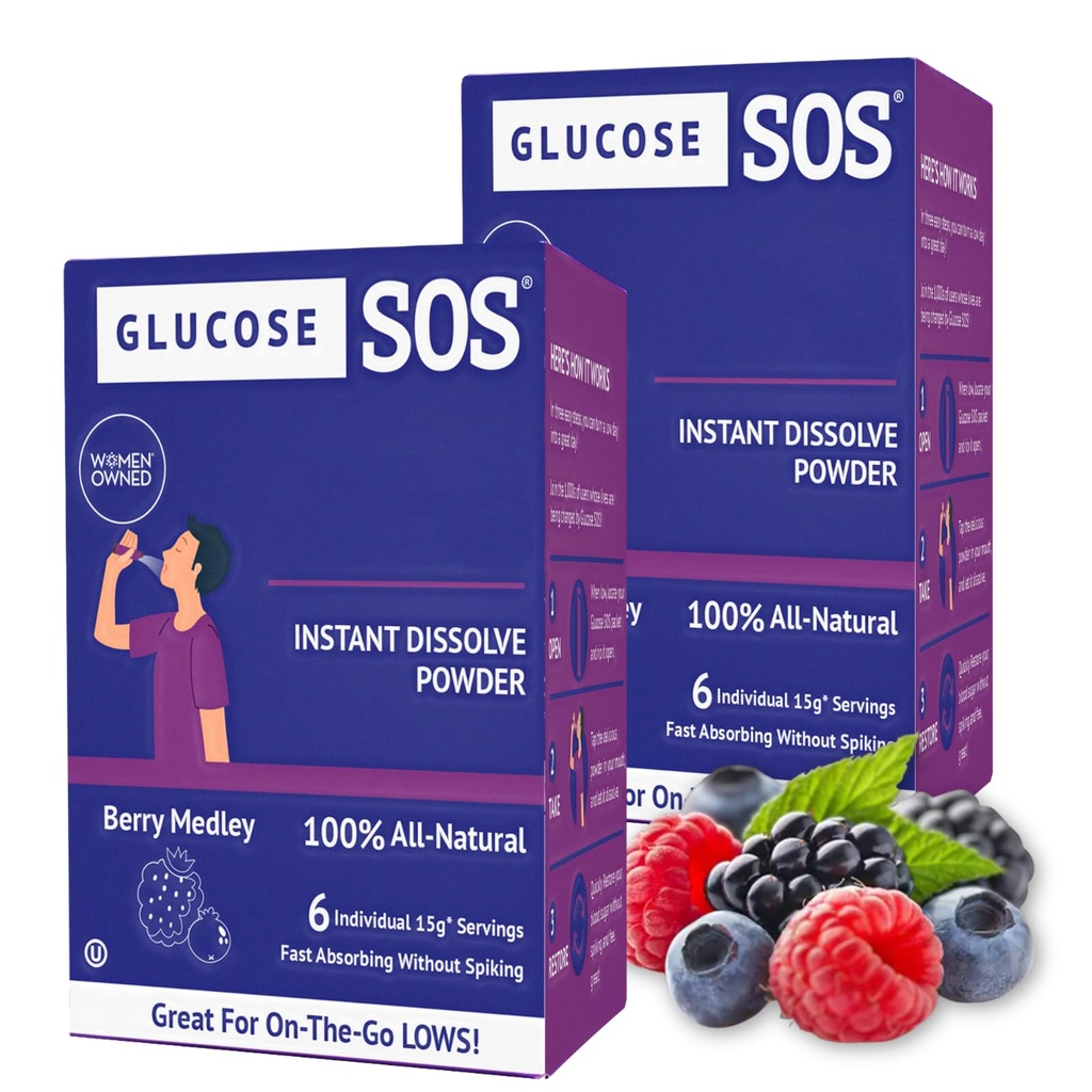 גלוקוזה SOS Glucose אבקת Packets עם Dextrose טבעי, Fast-Absorption זה אכזבות מיידיות בפה שלך עם No Water Needed, ברי מדאלי 12 משרתות