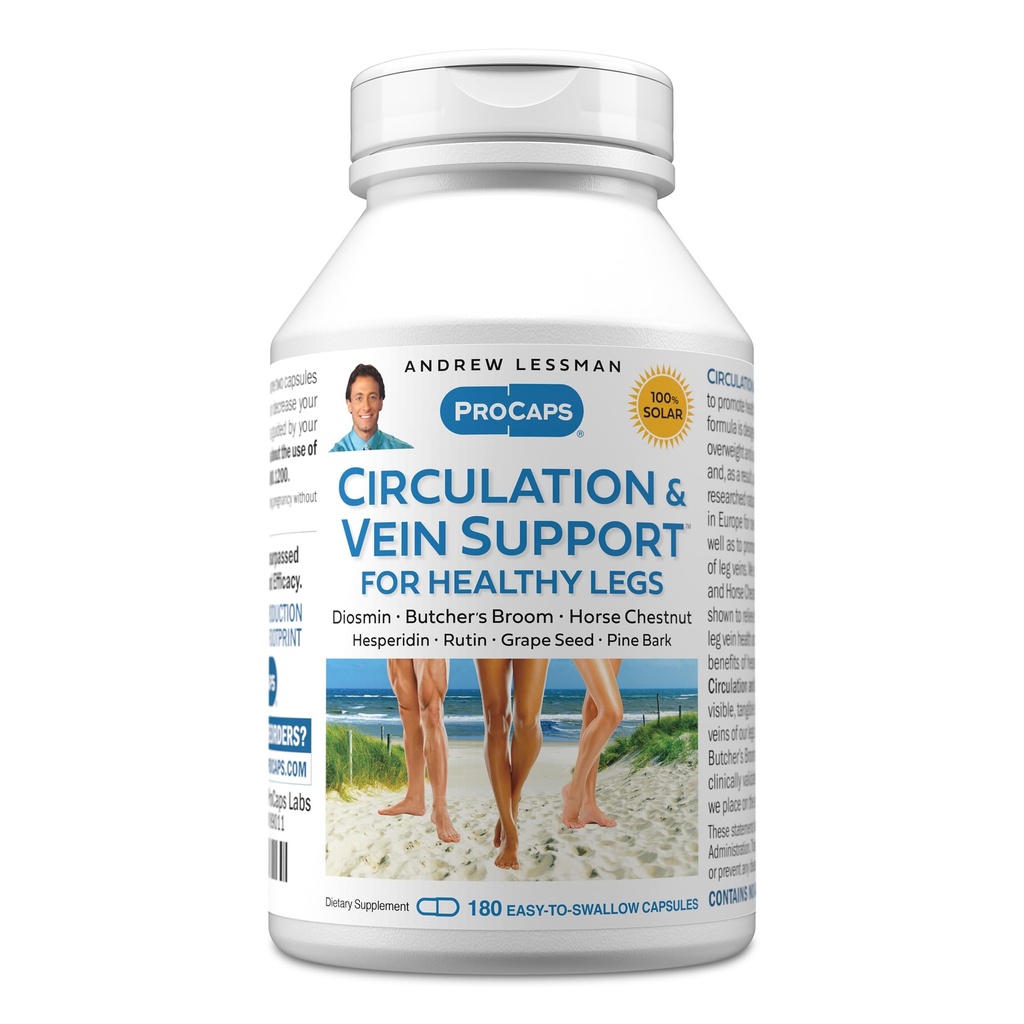 AndREW LESSMAN Circulation, Vein Support for Healthy Legs 180 קפסולות - High Bioactivity Diosmin, Butcher's Broom, Visiblyצמצם את Swelling and Discomfort in Feet, Ankles, Calves, Legs, Legs, Legs, Butcher's Broom.