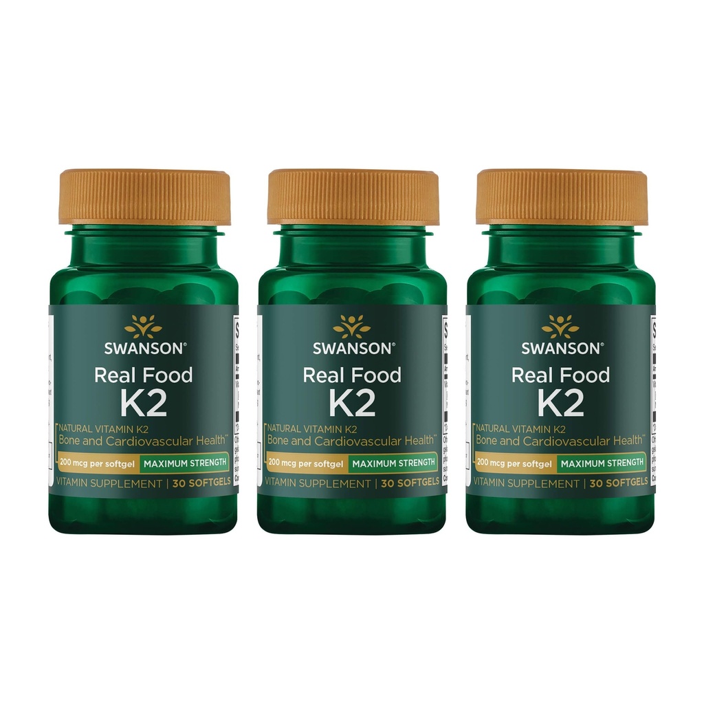 סווונסון כוח מקסימלי ויטמין K2 (Menaquinone-7)-Vitamin תוסף תמיכה Cardiovascular ו- Bone Health-Made מ-nto כדי לעזור לבודד את Calcium (30 Softgels, 200mcg כל אחד) (3 Pack)