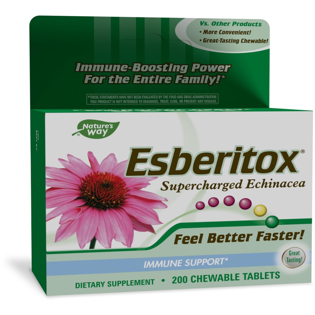 ESBERITOX Supercharged Echinacea - Immune Support - Herbal Supplements - Wild Indigo Root - Purple Coneflower - Made in Germany - 200 טבליות