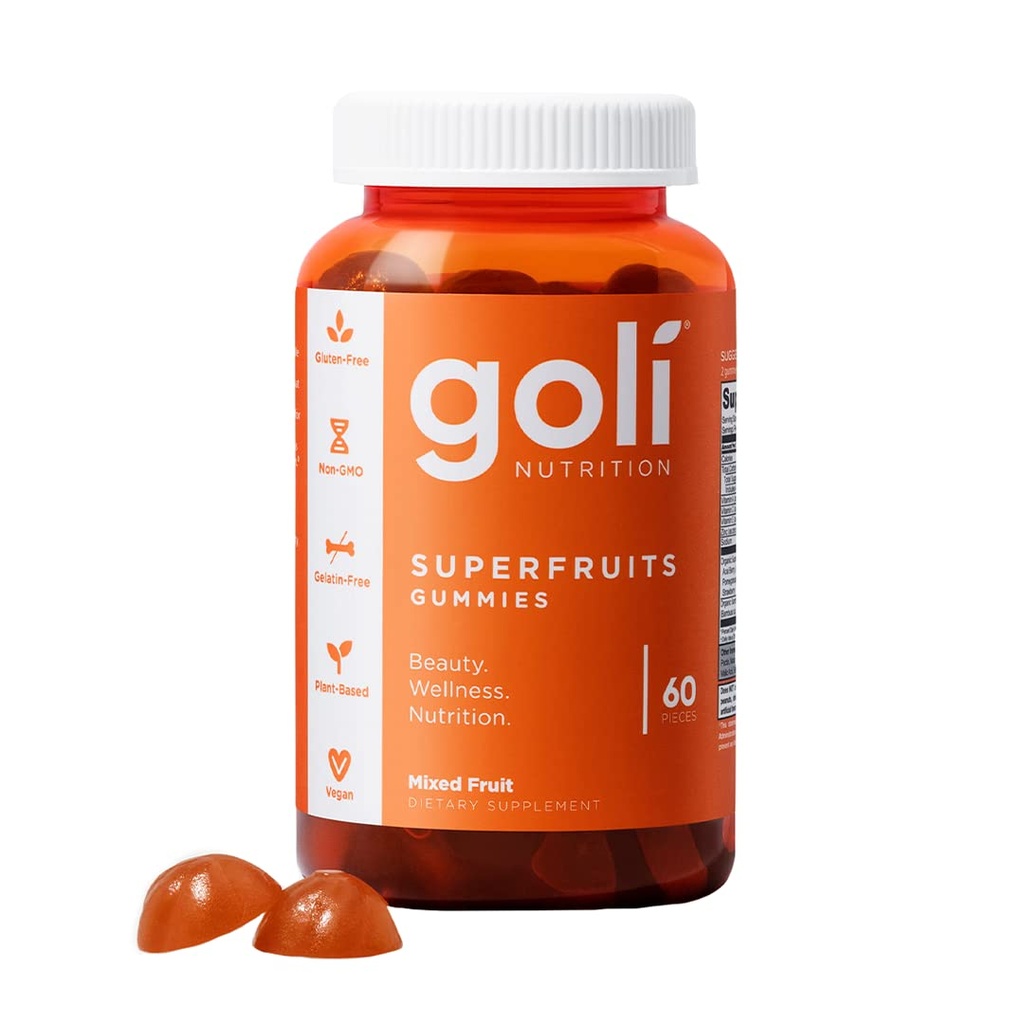תוספי תזונה טבעיים, SuperFruits Beauty Gummy ויטמין 60 Count - Collagen-Promoting Ingredients - פירות מעורבים, טבעוני, מבוסס צמחים, non-GMO, Gluten-Free & Gelatin חינם