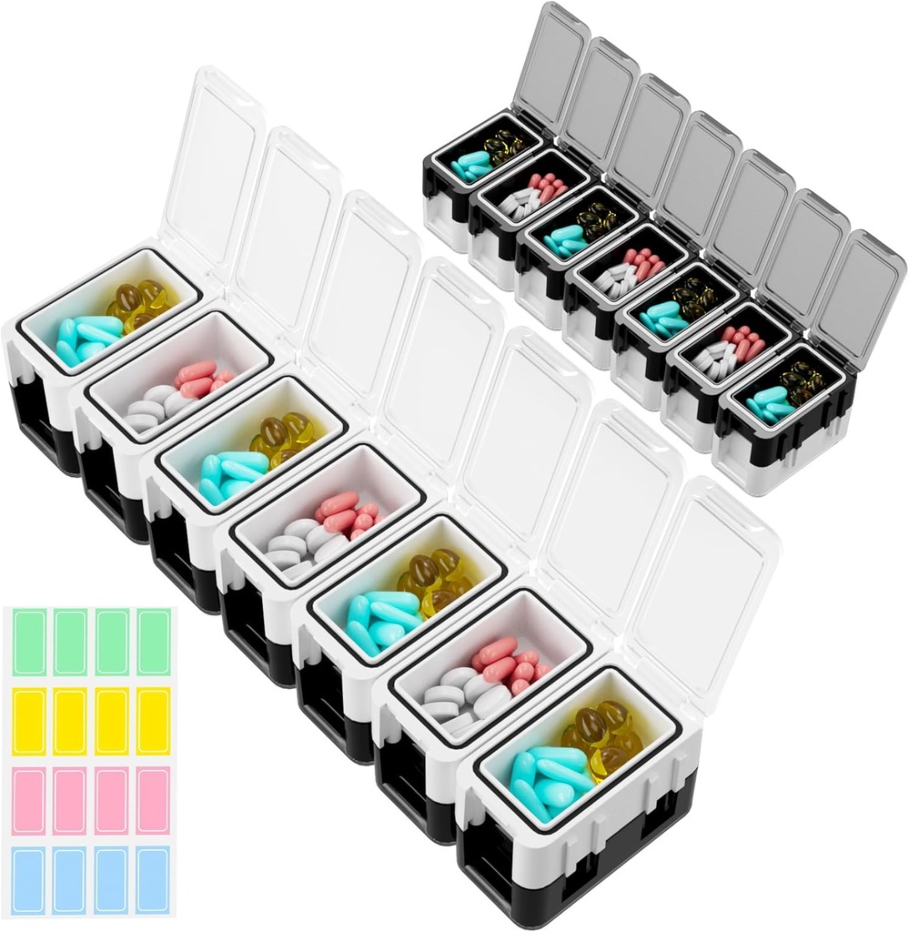 Restree Weekly Pill מארגנת, 14 השוואתיות ב- Portable Pill Box, 2 פעמים ביום AM/PM תרופות מארגנת, Moisture-Proof Travel Pill Case for הויטמין, Medicine, Fish Oil/Supplements (White)