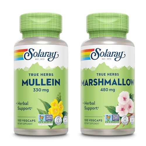 SOLAרי מולליין Leaf 330 מ"ג ומרשמלו Root 480 מ"ג - Wellness Bundle - Herbs High in Mucilage Solublefi for Soothing Support - טבעוני, non-GMO, מעבדה מאומתת, 60 ימים להבטיח, 200 / 100 VegCapsevs
