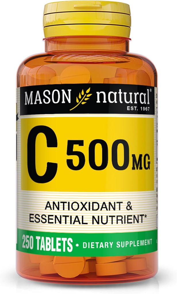 MASON NATURAL ויטמין C 500 מ"ג - תמיכה מערכת החיסון בריאה, אנטיקסידנטים וחומרי תזונה חיוניים, 250 טבליות