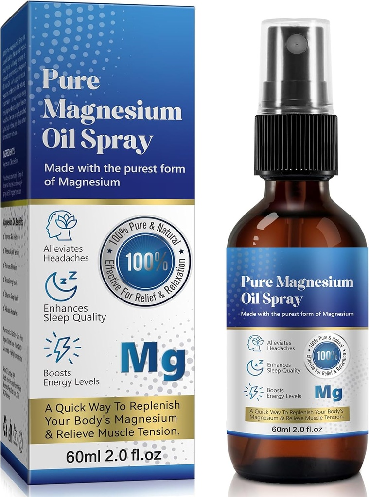 שמן מגנזיום טהור Spray, 100% טהור וטבע מגנזיום Spray, Gluten Free, non-GMO Topical Magnesium Body Spray with Rosemary and Eucalyptus Oil for Feet, 2.02FL.OZ (#1)