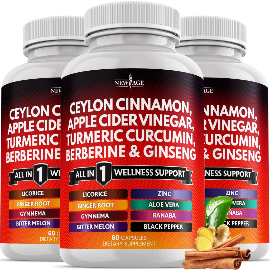 Ceylon Cinnamon, Turmeric, Apple Cider Vinegar, Geneseng, Aloe Vera, Berberine Plus Banaba, ג'ינג'ר Root - 180 Count