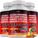 Ceylon Cinnamon, Turmeric, Apple Cider Vinegar, Geneseng, Aloe Vera, Berberine Plus Banaba, ג'ינג'ר Root - 180 Count
