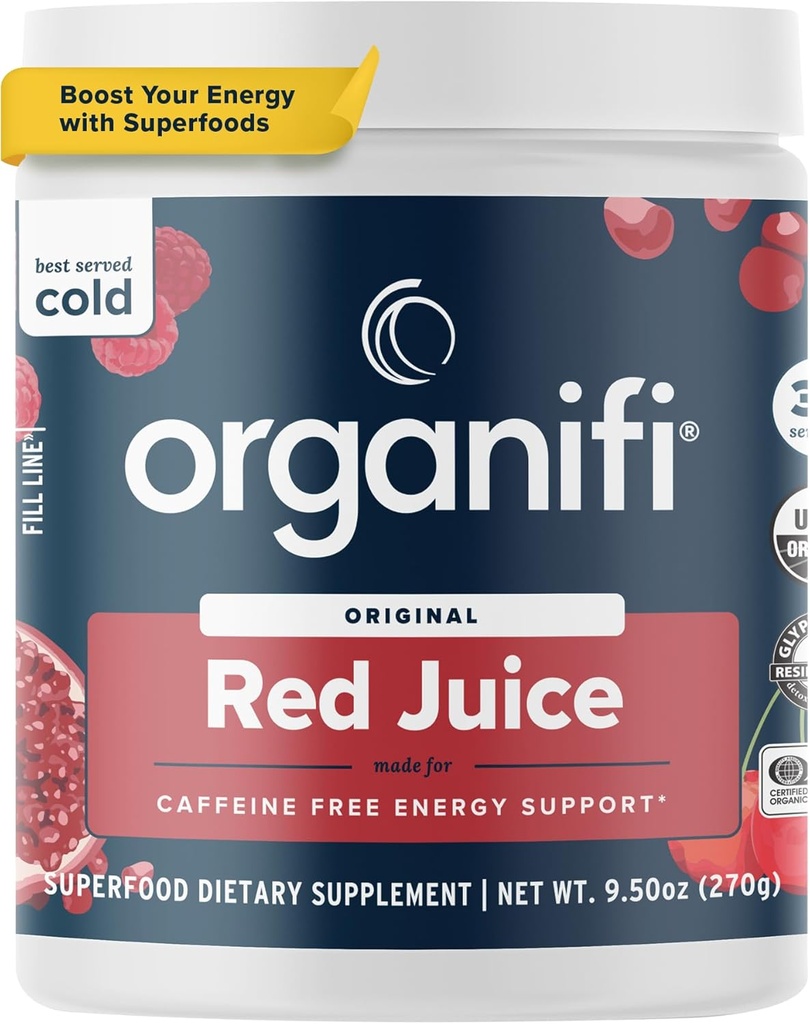Organifi Red Juice - אבקת אנרגיה מפחיתה את התרסקות אחר הצהריים ו- Boosts Digestion ו-Immune System, 30 משרתים