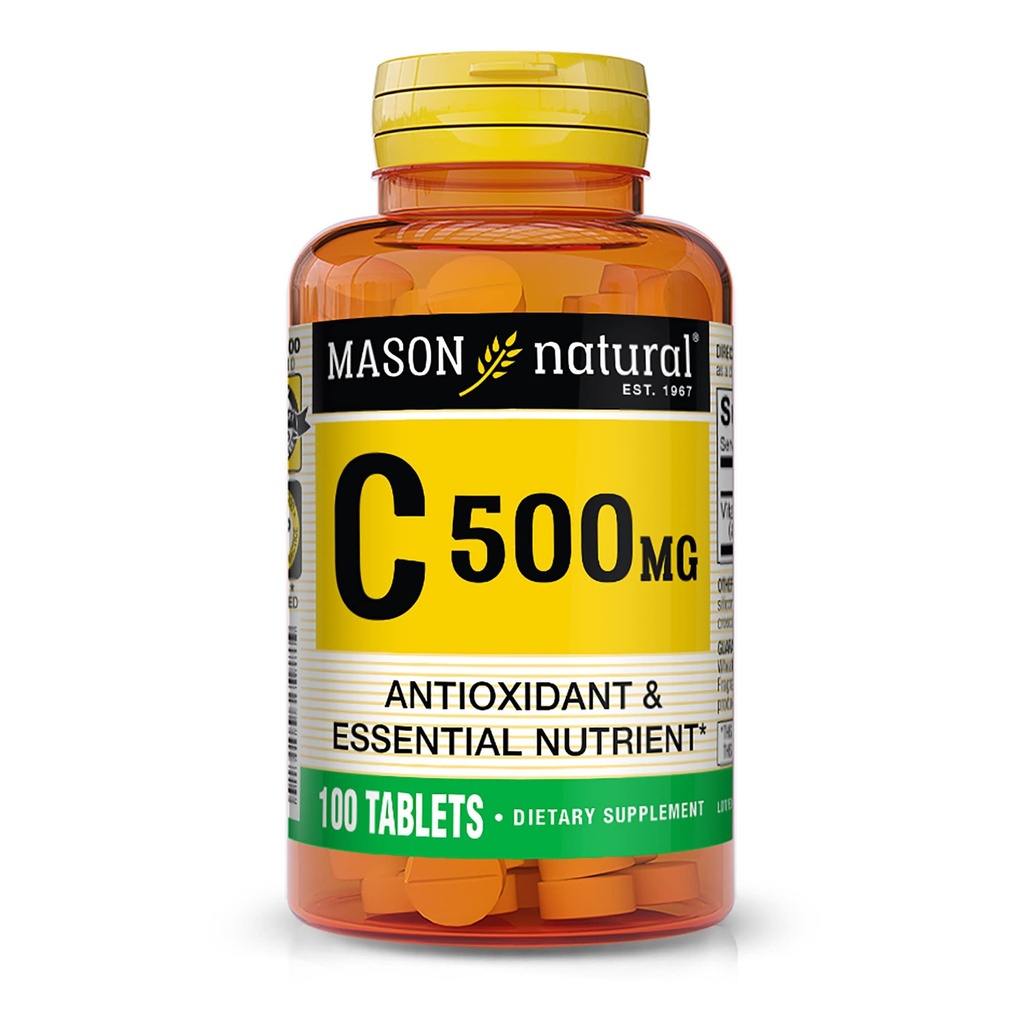 מייסון ויטמין C 500 מ"ג, Immune Support & Antioxidant תוסף, מקדם ייצור משותף והגנה על תאים, 100 טבליות