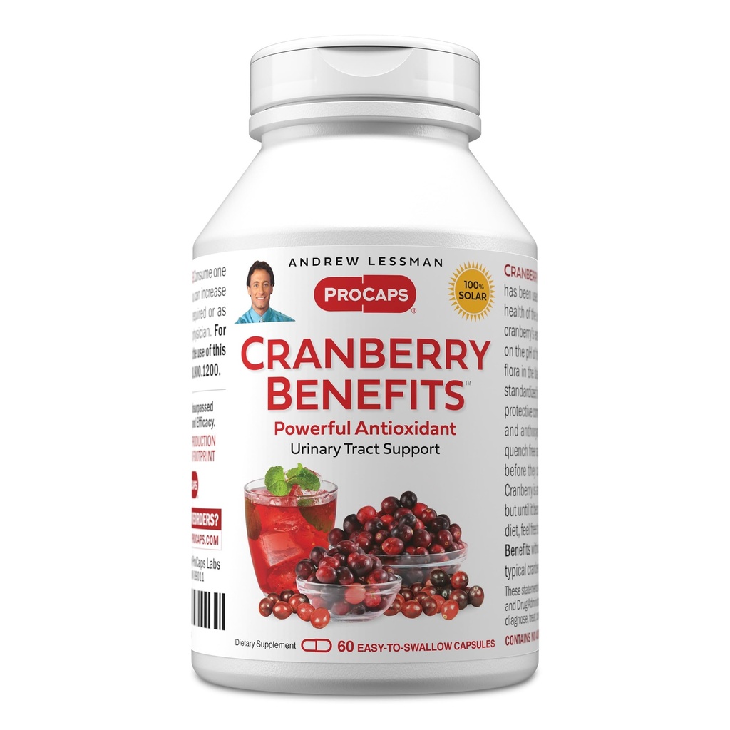 היתרונות של AndREW LESSMAN Cranberry - 60 קפסולות - תמיכה Bladder, Kidney ו- Urinary Tract Health. מטבוליזם גבוה של פירות קריין, קטן קל לקפסולות Swallow