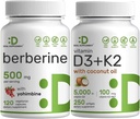 ויטמין D3 5000iu + K2 100mcg Softgels & Berberine תוספת עם Yohimbine Bundle - ויטמין שמש חיוני - High Absorption hydrochloride HCl טפסים