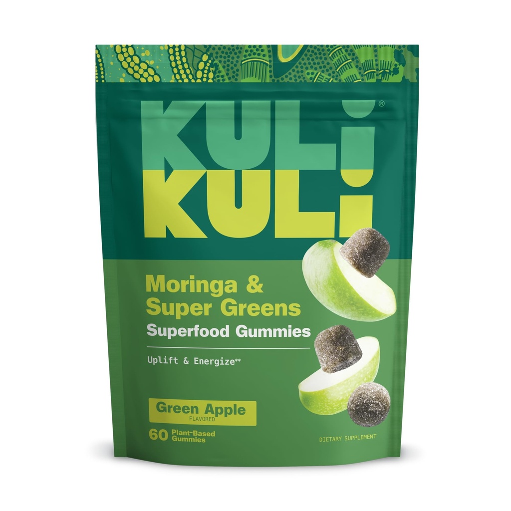Kuli Kuli Super Energy Gummies - תוספי אנרגיה עם Moringa, Caffeine-Free Natural Energy Booster - 60 Non-GMO, Gluten-Free Moringa Gummies