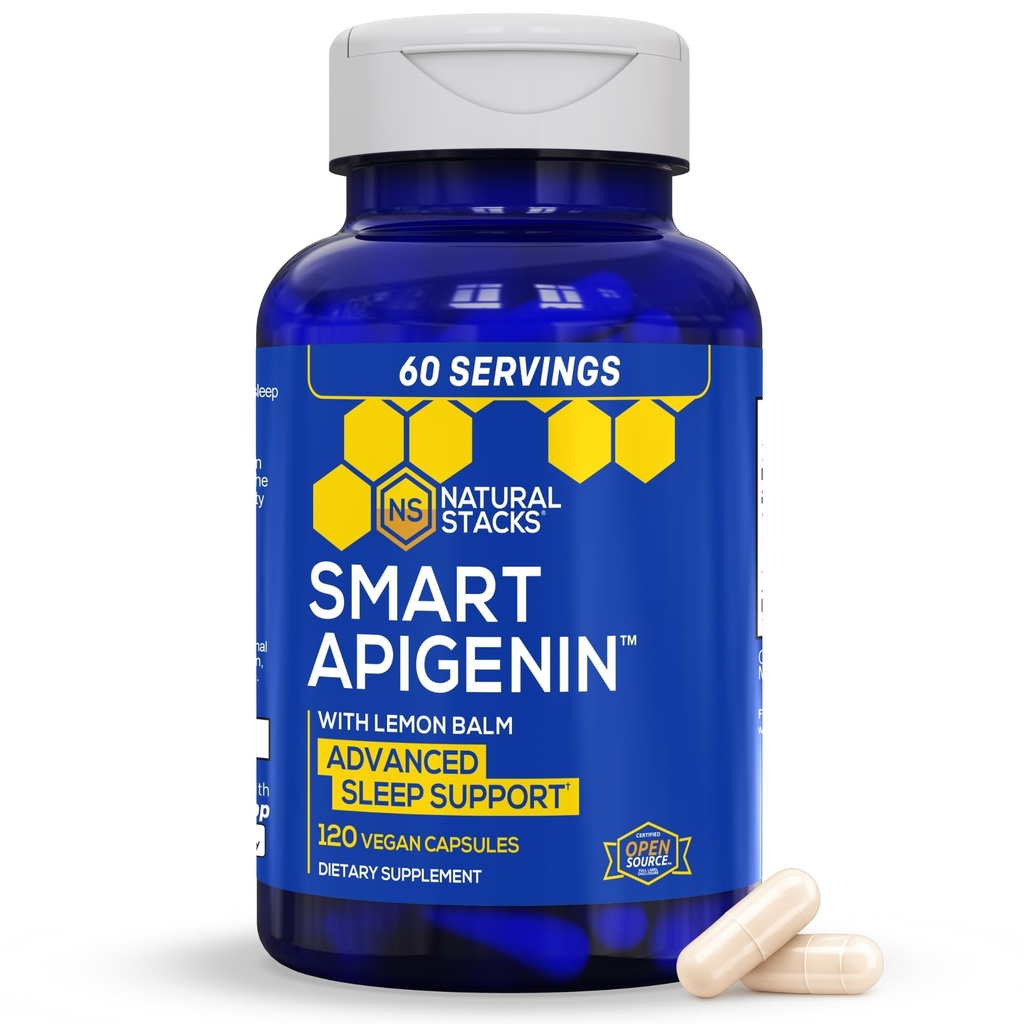 NATURAL STACKS Apigenin תוסף לשינה - 50 מ"ג Apigenin & 600 מ"ג לימון Balm - Melatonin Free Sleep Aid - עם פלט פרח התשוקה עבור תמיכה מתח * - 120 לימון Balm קפסולות