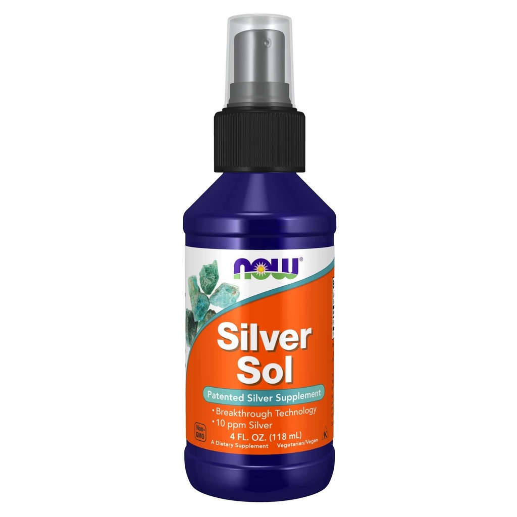 תוספי מזון עכשיו, Silver Sol 10 PPM עם Silver Elemental ו Deionized מים, נוזל, 4Ounce