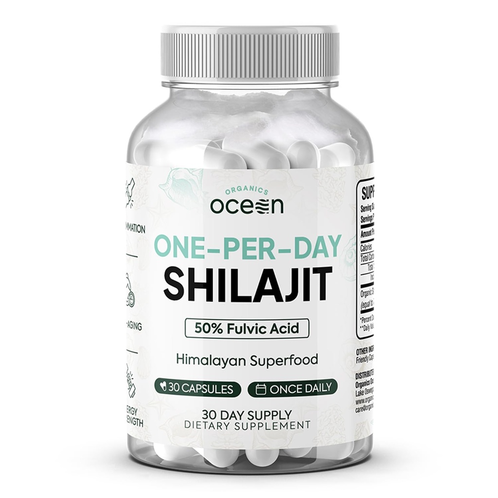 אורגנים Ocean One-Per-Day Shilajit for Men and Women - Natural Shilajit Supplement for Age-Defying,עצמות העצם, תמיכה הורמונלית ועוד - 30 קפסולות שילאג'יט טבעי