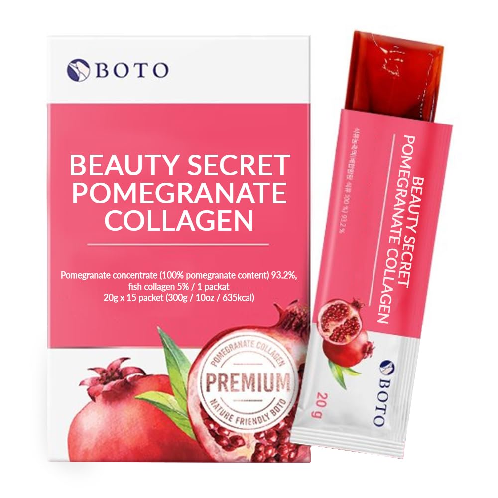 BOTO Beauty Secret Pomegranate Collagen 20g - היופי הקוריאני קולג'ן ג'לי Stick, דג מולקולרי נמוך קולאזן, Pomegranate Flavored - חבילות של 15