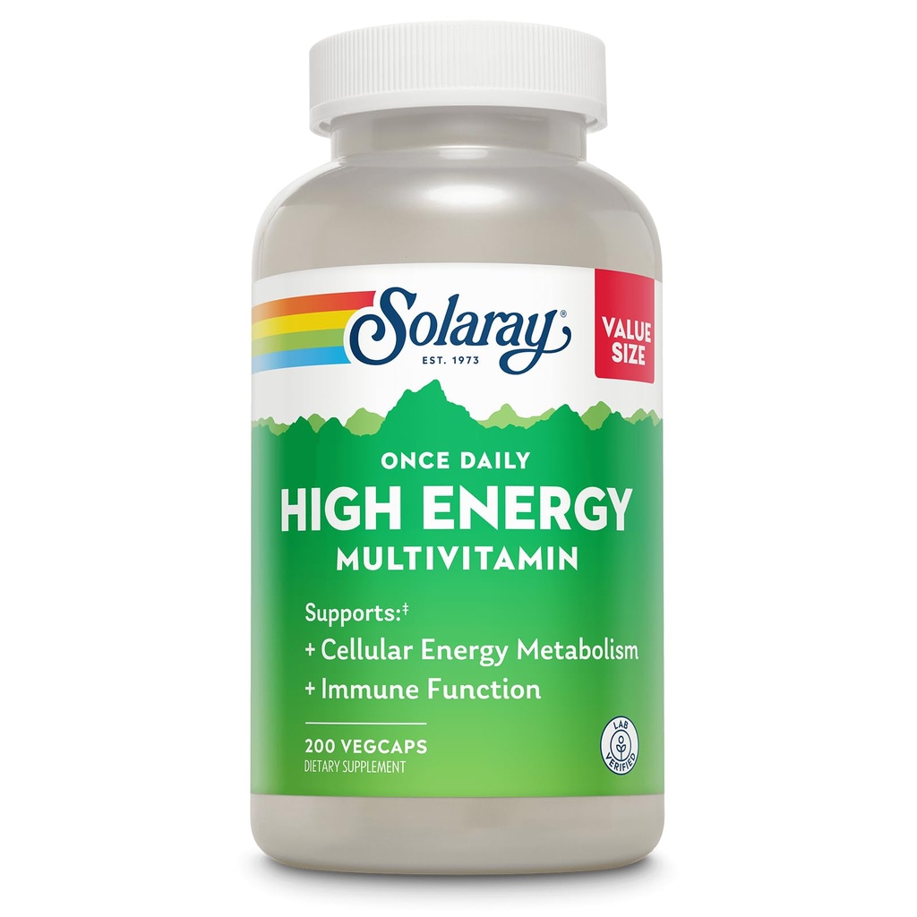 SOLAרי פעם דיילי High Energy Multivitamin for Women and Men - תוספי אנרגיה - Immune Support w/Vitamin C, A, D ו- E, ויטמין B Complex, Trace מינרליםs, 60 יום ערבות, 200  המשרת, 200 VegCaps