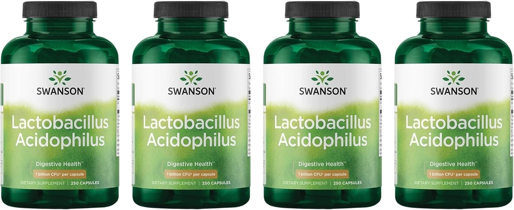 Swanson Lactobacillus Acidophilus - Probiotic תוספת תמיכה בבריאות העיכול עם 1 מיליארד CFU Per קפסולה - מקדם Bowel and GI Tract Health - (250 קפסולות) 4 Pack