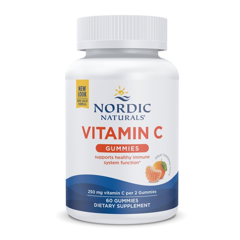 Nordic Naturals ויטמין C Gummies, Tart Tangerine - 60 חניכיים - 250 מ"ג ויטמין C - תמיכה החיסון, הגנה מפני חמצון, גידול ילדים ופיתוח - Non-GMO, טבעוני - 30 משרתים