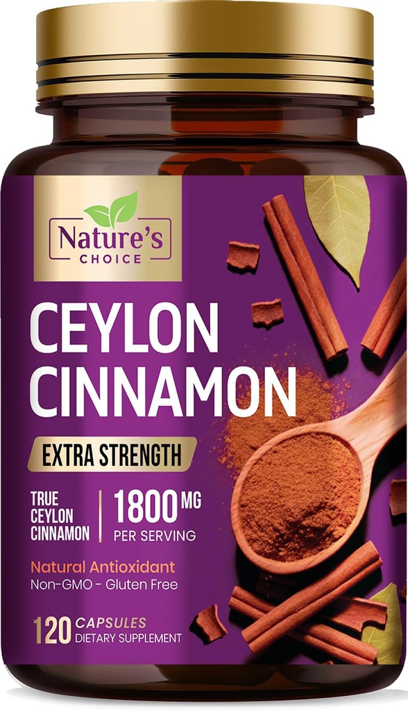 Ceylon Cinnamon קפסולות 1800 מ"ג - מוסמך אורגני Cinnamon, בבקבוק בארה"ב, ו- Pure תוספת כוח Ceylon Cinnamon תוסף, Antioxidant Pills, Non-GMO & Gluten Free, Sugar Free - 120 קפסולות