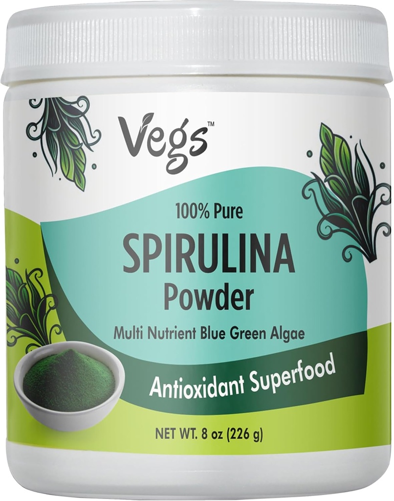 אבקת Spirulina אורגנית - Blue Green Algae Plant-based Superfood Band - Antioxidant-Rich עם Chlorophyll, ויטמינים ומינרלים עבור ניקוי, אנרגיה ותמיכה תחמושת - טבעוני, non-GMO - 8 oz
