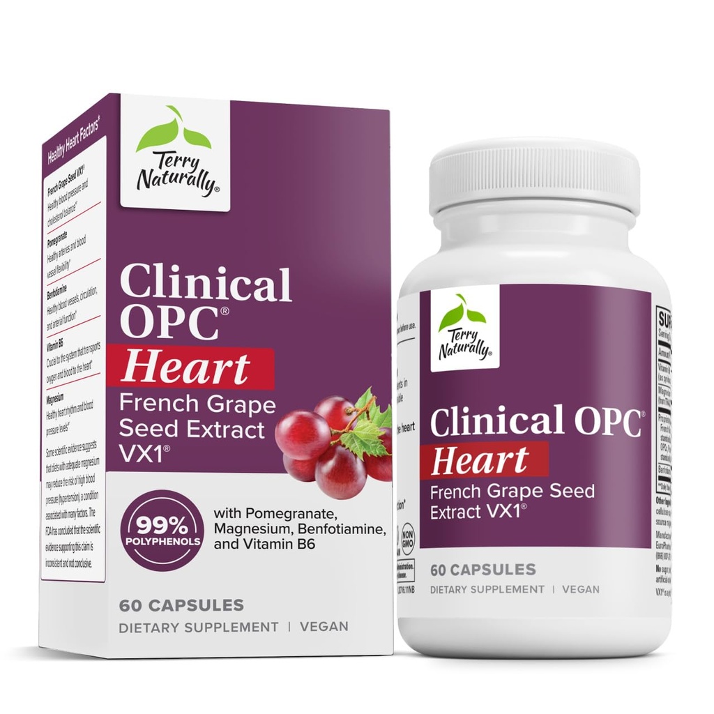 טרי קליני OPC Heart - Heart Health Supplement with Magnesium, ויטמין B6, Grape Seed Extractd Extract - תוספת תזונתית עבור Artery Health & Circulation - 60 קפסולות