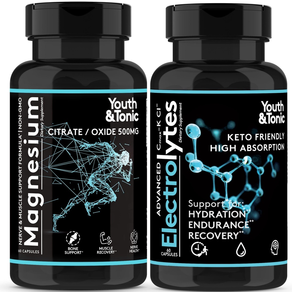 2pk: High Absorption Magnesium Complex + Electrolytes Pills - מג מינרלים ויטמינים | Premium Magnesium Citrate Oxide תוספת עבור מחוקק Cramps Sore שרירים תמיכה Endurance Recovery Nerve Health