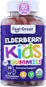 חניכיים למבוגרים אורגניים לילדים | Immune Support Elderberry עם Zinc ווויטמין C - Gluten Free & Vegan Children's ויטמינים - 60 Count