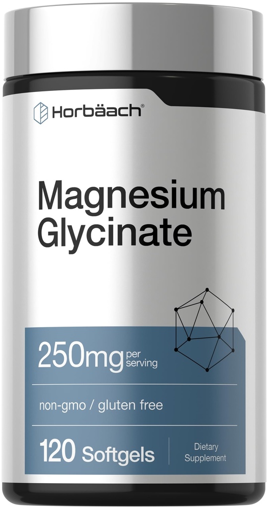 Horbäach Magnesium Glycinate | 250 מ"ג | 120 Softgels | Non-GMO ו- Gluten Free Supplement