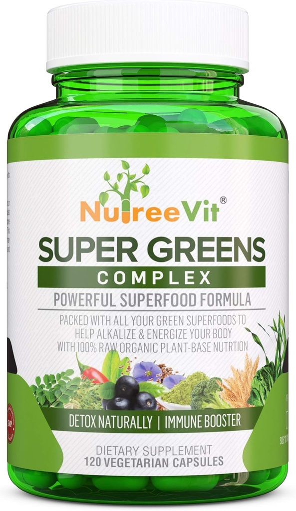 Super Greens - Spirulina, Chlorella, חיטה + יותר - תערובת ירוקה מזין