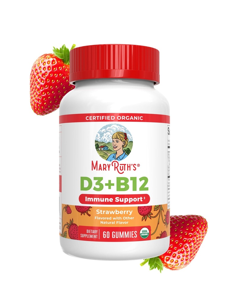 ויטמין D3 B12 של MaryRuth Organics | USDA אורגני | 2 חודשים אספקת ויטמין D & B12 ויטמינים למבוגרים & ילדים | בריאות העצם | רמות אנרגיה בריאות | Non-GMO | 60 משרתים