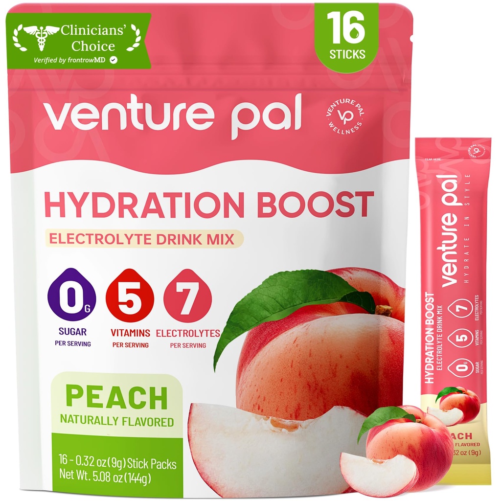 Venture Pal Sugar חינם Electrolyte אבקת Packets - נוזל יומי IV hydrotion Packets; אלקטרוליטים לשתות לערבב עם 5 ויטמינים ו 7 אלקטרוליטים | Keto Friendly | Non-GMO | מוסמך | 16 מקלים