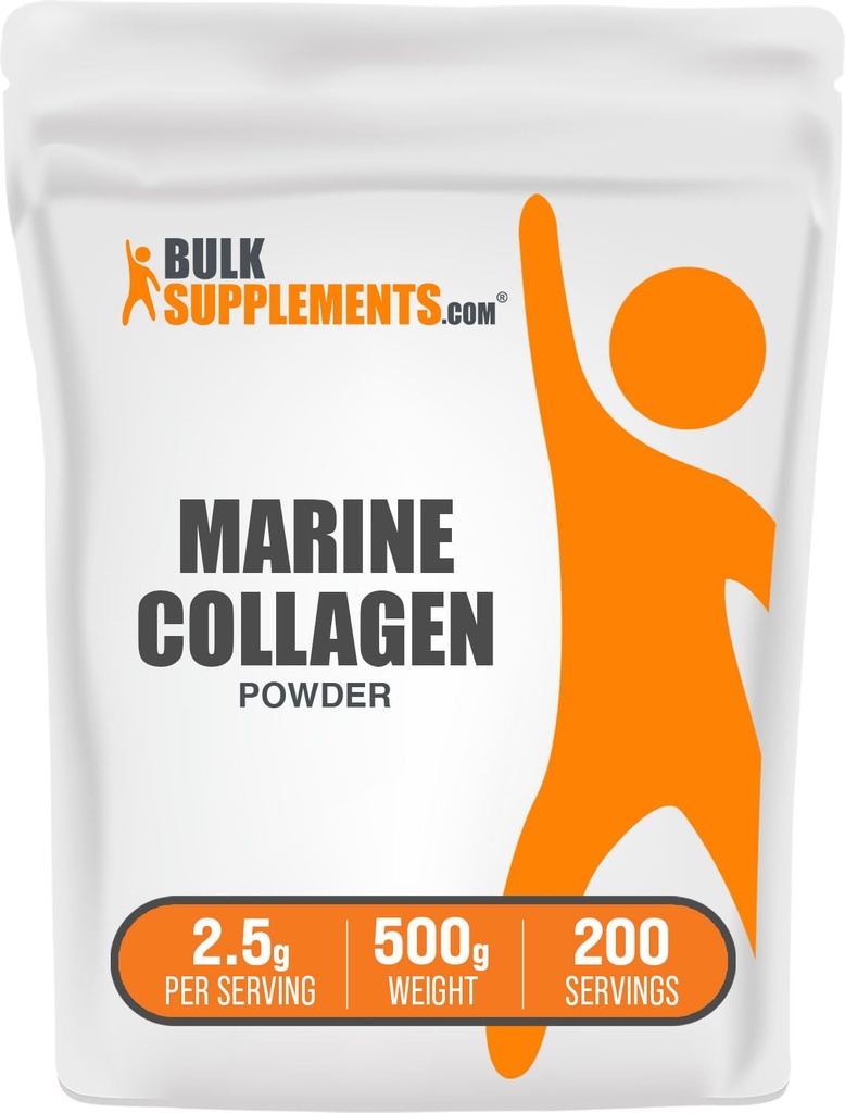 BulkSupplements.com Marine Collagen אבקת - Marine Collagen Peptides תוסף, עבור שיער, עור וציפורים - Hydyrolyzed & Gluten Free, 2.5g לכל המשרת, 500g (1.1 lbs) (Pack of 1)