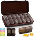 מארגנת גלולות שבועיות 2 פעמים ביום + 2 Detachable Pill מארגנת - AMPM Travel Pill מארגנת עבור שמן שמן דגים תוספי ויטמינים, Brown Daily Pill Case 2 פעמים ביום