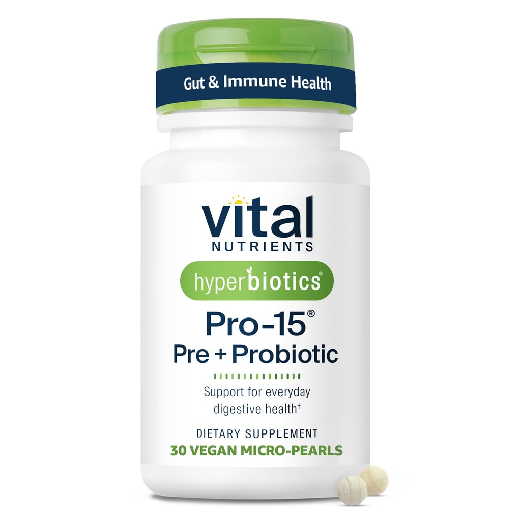 Hyperbiotics Vital Foodsents Pro-15 Prebiotics and Probiotics for Women and Men | 15 Science Backed Strains | תמיכה ב- Occasional Constipation, Diarrhea, Gas & Bloating | 30 טבעוני זמן לשחרר פרלנס