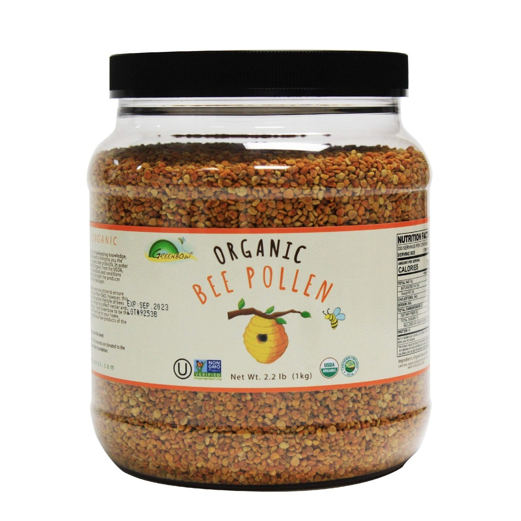 Greenbow אורגני אבקת הדבורים - 100% USDA מוסמך אורגני, non-GMO, Halal, מוסמך כשר, Pure & Natural Bee Pollen - Superfood ארוז עם חלבונים, ויטמינים ומינרלים - Gluten חינם - 1000g
