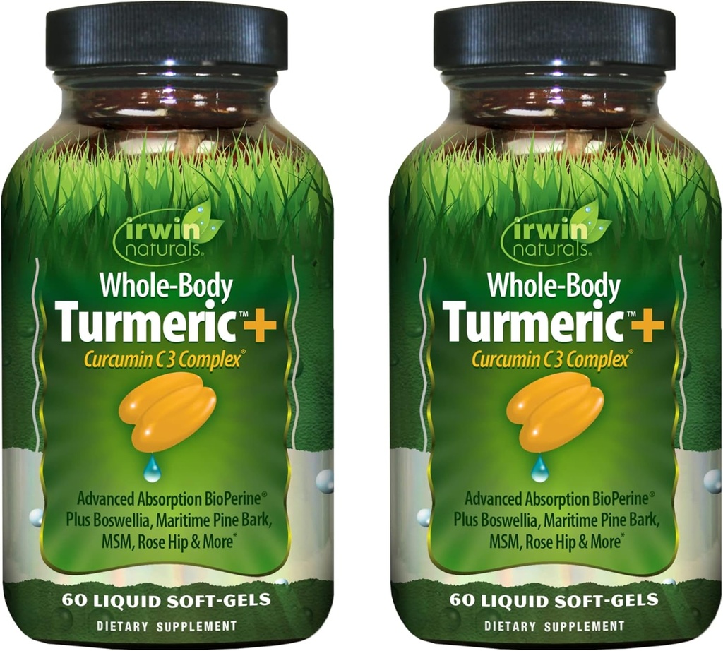 Irwin Naturals Whole Turmeric + Curcumin C3 Complex - 60 נוזל Soft-Gels, Pack of 2 - תומך ב- Whole-Body Wellness - 60 המשרתים המלאים