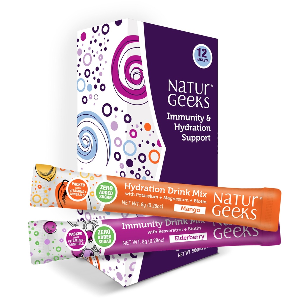 NutraGeeks Vegan Electrolytes אבקת Packets - סוכר חינם אלקטרוליטים עבור הידרציה מיידית - אבקת הידרה עם Elderberry & מנגו פלברס - No Sugar, 12 לשרת