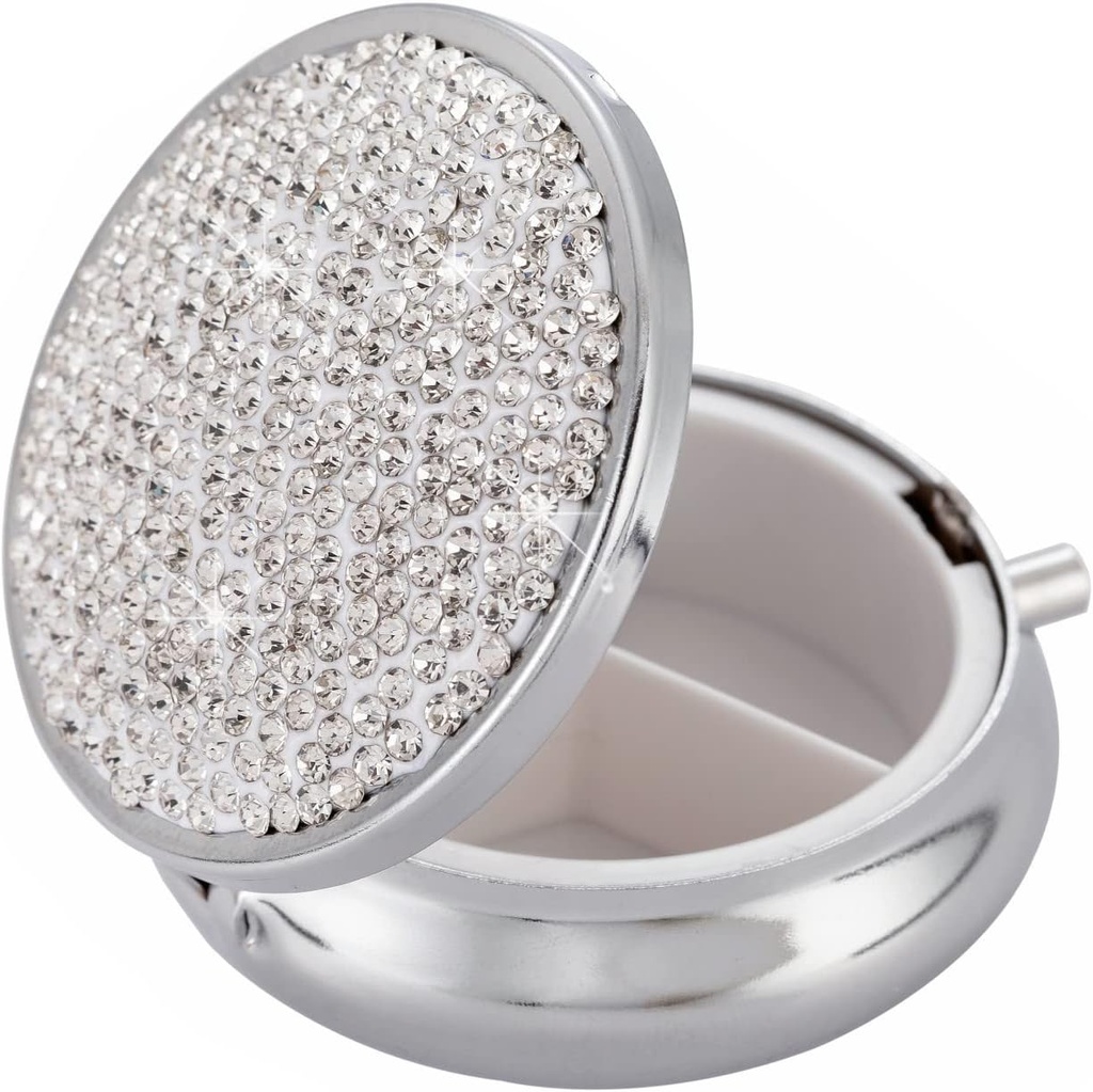 מארגנת תרופות Box Pocket Pharmacy Bling Travel Pill Box for Purse Mini Pill Holder מארגנת גלולות קטנות המכילות ויטמין (Silver)
