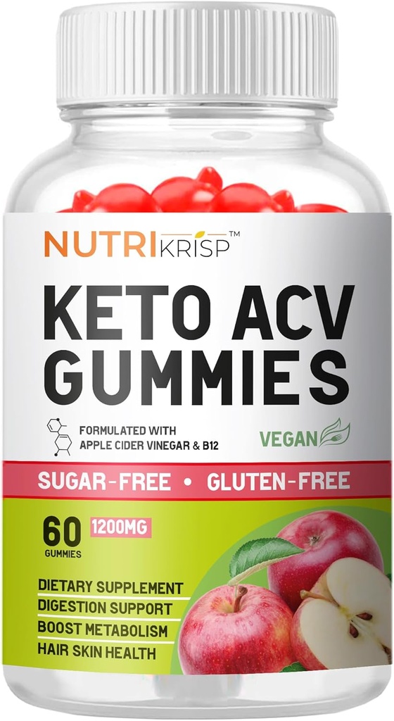 Keto ACV Gummy - Sugar-Free Gluten Free Pro Active Super Apple Cider Vinegar תוסף לנשים - תמיכה בעור שיער (1200MG)