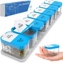 עוד מארגנת גלולות שבועיות גדולות - XL Daily Pill Box - 7 Day Am Pm Pill Case Container for Supplements Big Pill Holder Twice A Day Overגודל (כחול לבן)