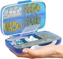 Blue and Rose Airtight Pill Organer Pill Box Large Pill Dispenser Home Travel תוסף Fiter Portable Miner Genebo Size 8 השוואת ויטמין Container Daily Medicine Travel Essentials